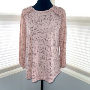 Adrianna Papell Black Hearts Long Sleeved Blouse, Women’s Size M, Soft Pink